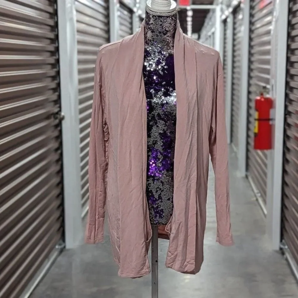 Minimalist Soft Girl Slub Pink Open Front Cardigan with Pockets A New Day XL